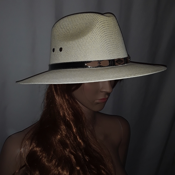 Moksman Hats Unisex Made in Mexico Large Tan Straw Cowboy Hat w/ Decals Accents - Picture 8 of 14
